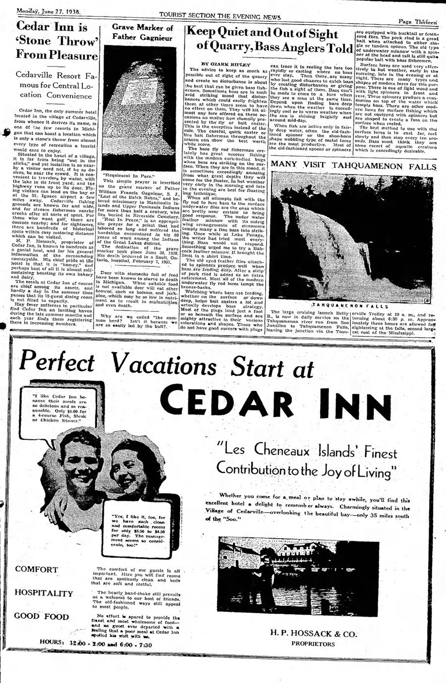 Cedar Inn - 1938 Ads And Article